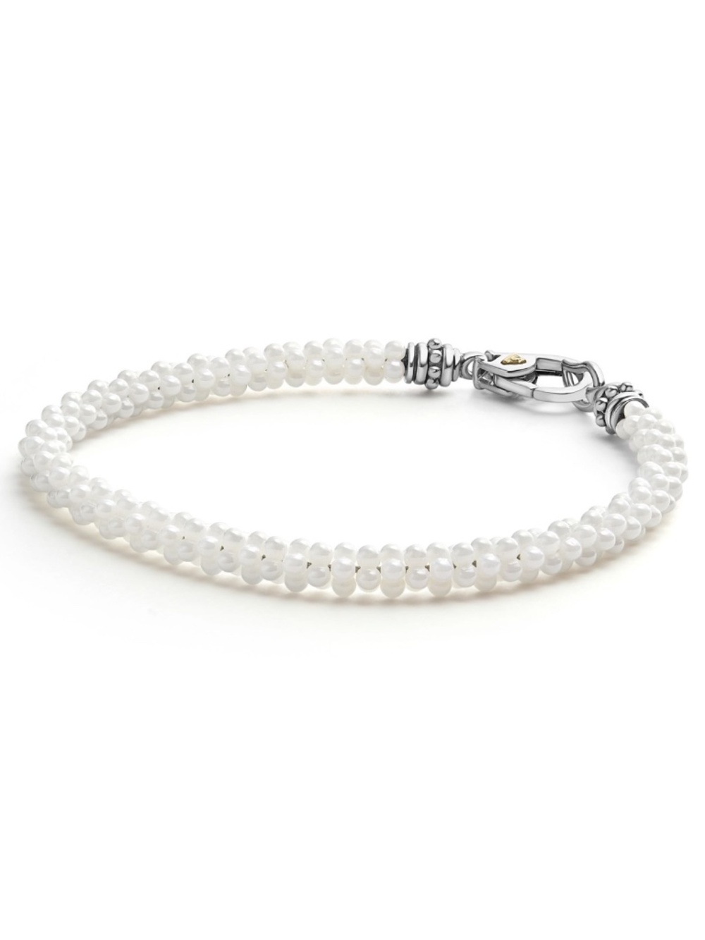 LAGOS White Caviar Ceramic Beaded Rope Bracelet Sterling Silver Size Small S